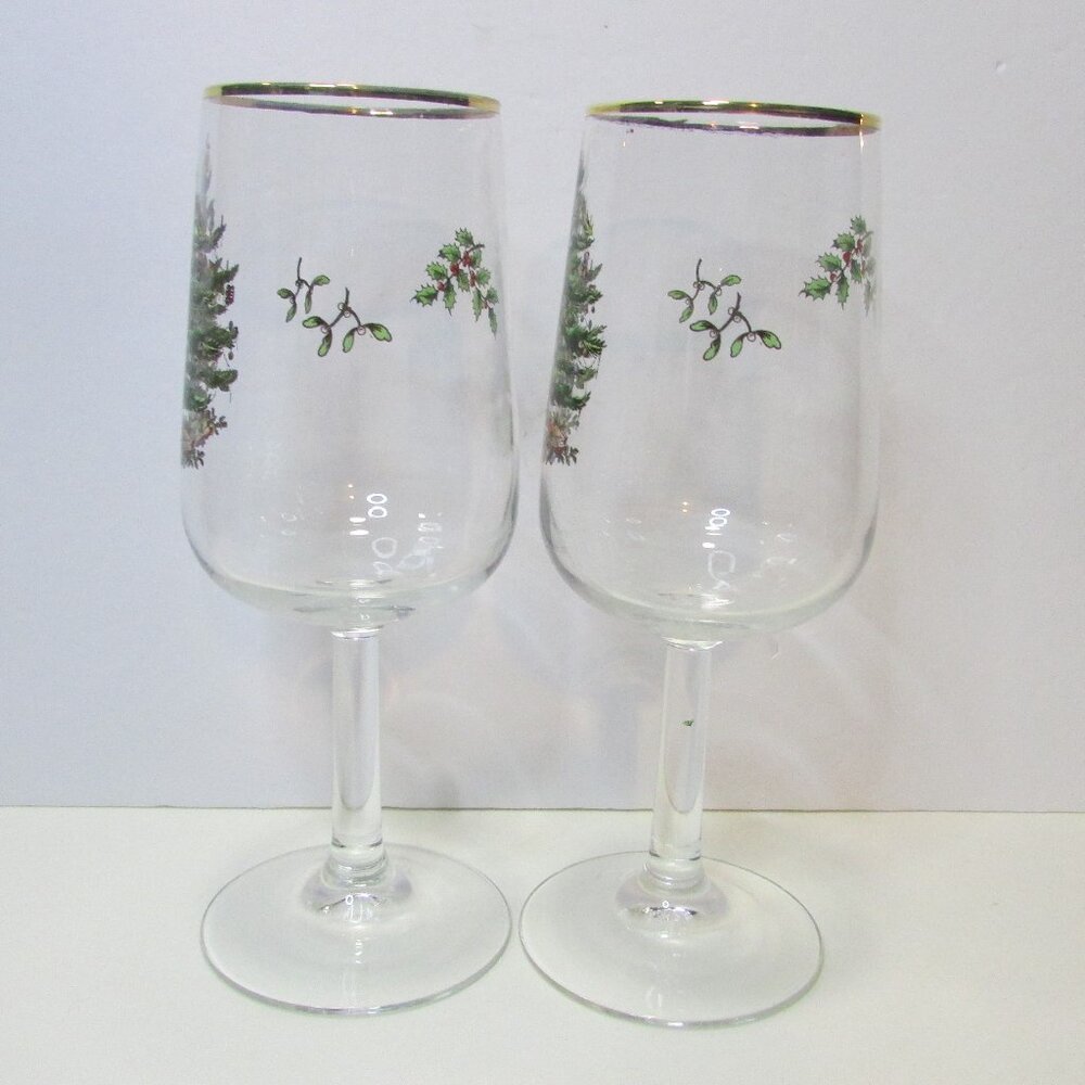 pair of Spode Christmas tree wine glasses made in France barware - Picture 3 of 7